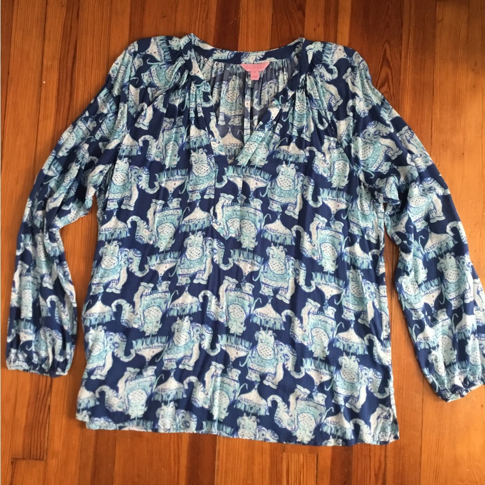 Lilly Pulitzer Joy Ride Martinique Top with Elephant Print